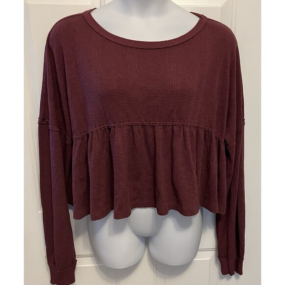 Free People Tops - Free People Long Sleeve‎ Sz XL Thermal Pullover Cropped Top Shirt Boho women’s